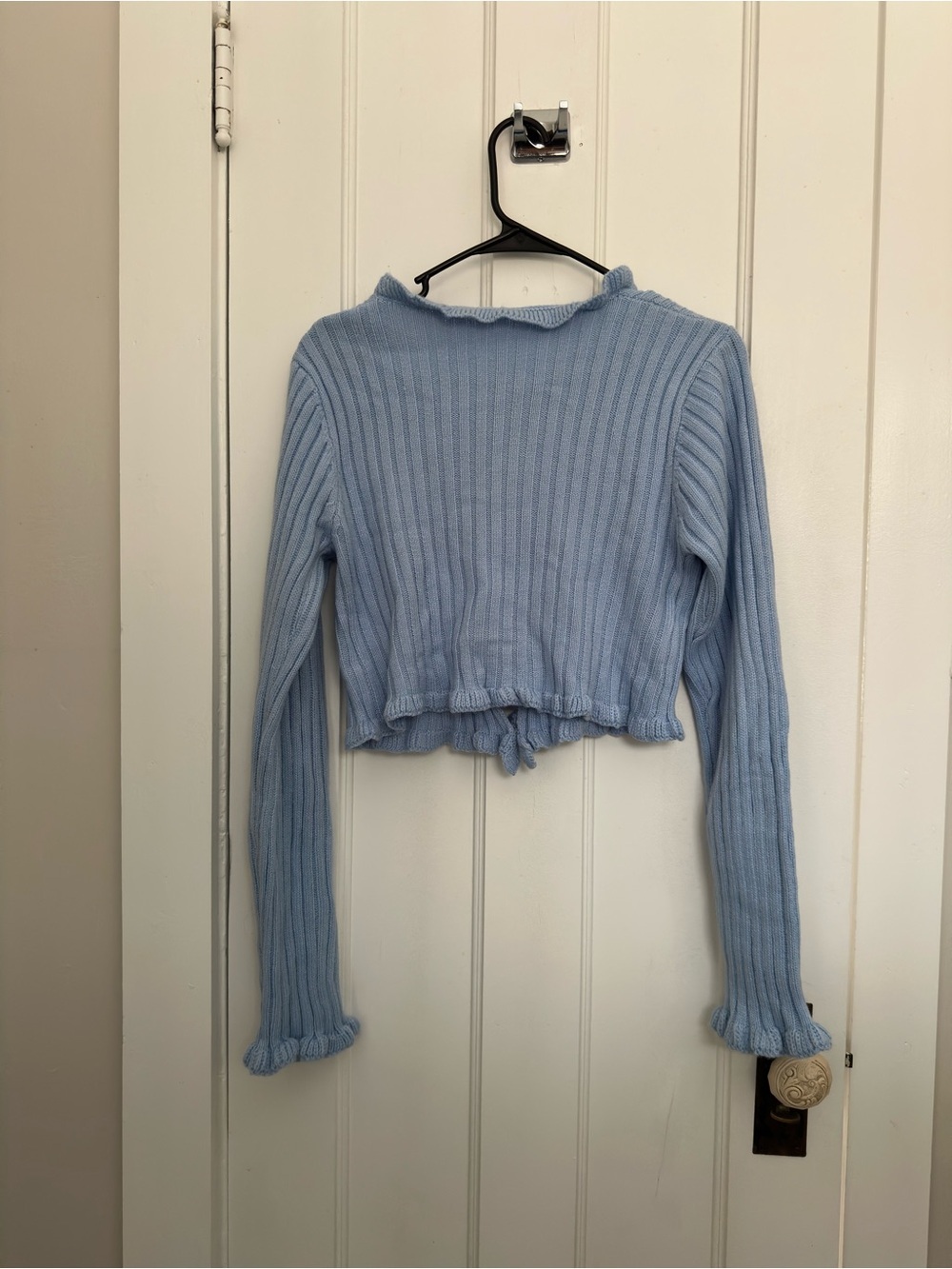 SHEIN Light Blue Ruffled Ribbed Cardigan - Picture 4 of 4